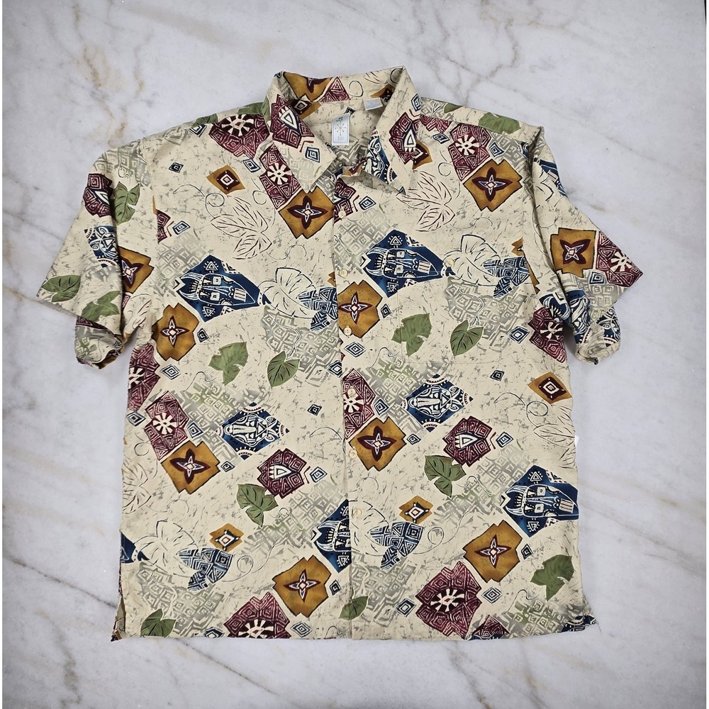 Vintage Burma Bibas 100% Silk Mens XXL Abstract‎ Geometric Tiki Boho 90s Cabana